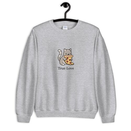 "Cat & Pizza True Love" Pullover - Sportgrau