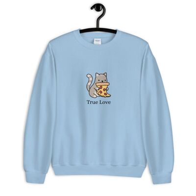 "Cat & Pizza True Love" Sweater - Light Blue