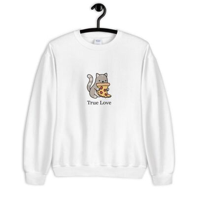 "Cat & Pizza True Love" Sweater - White