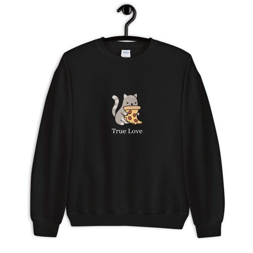 "Cat & Pizza True Love" Pullover - Schwarz