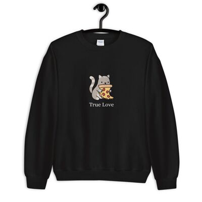 "Cat & Pizza True Love" Sweater - Black
