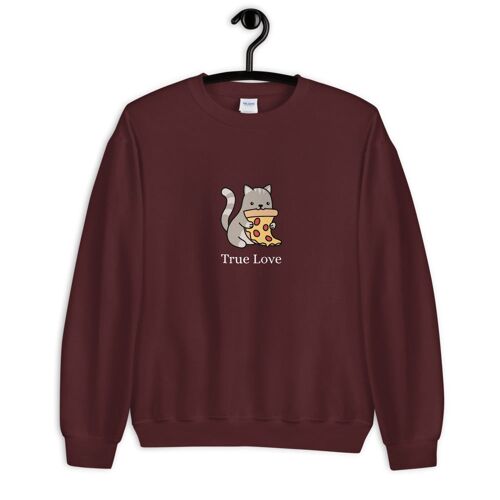 "Cat & Pizza True Love" Pullover - Kastanienbraun 2XL