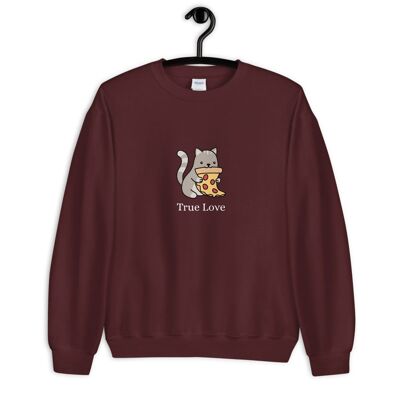 "Cat & Pizza True Love" Sweater - Maroon 2XL