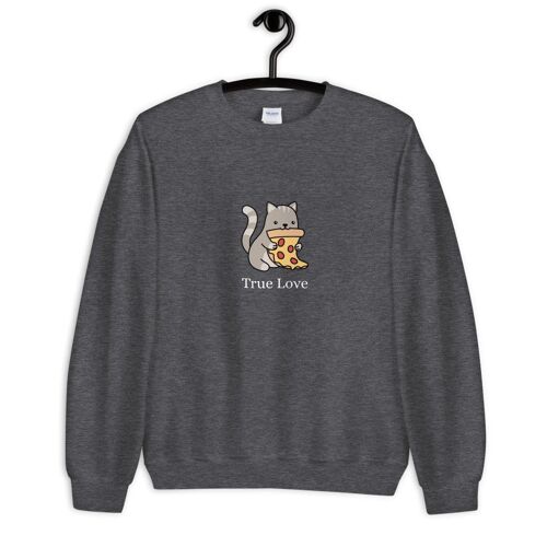 "Cat & Pizza True Love" Pullover - Dunkles Heather