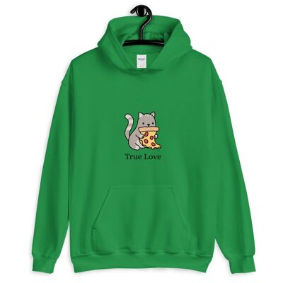 Sweat à capuche "Cat & Pizza True Love" - Vert irlandais