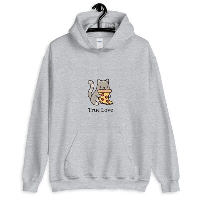 Sudadera con capucha "Cat & Pizza True Love" - Gris deportivo 3XL