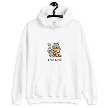 Sweat à capuche "Cat & Pizza True Love" - Blanc 1