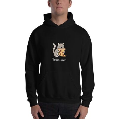 Sweat à capuche « Cat & Pizza True Love » - Noir 4XL