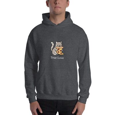 Sudadera con capucha "Cat & Pizza True Love" - Dark Heather 2XL