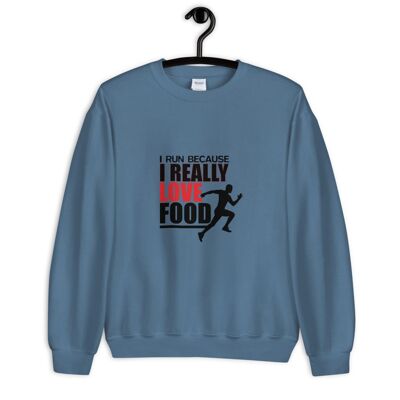 "I Run Because I Really Love Food" Sweater - Indigo Blue