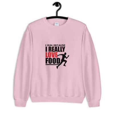 Pull "Je Cours Parce Que J'aime Vraiment La Nourriture" - Rose Clair 2XL