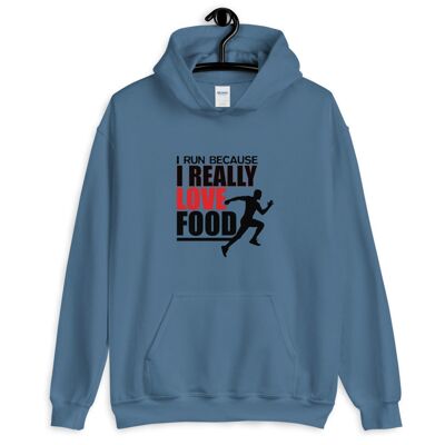 Sudadera con capucha "Corro porque me encanta la comida" - Azul índigo 2XL