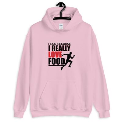 Sudadera con capucha "Corro porque me encanta la comida" - Rosa claro
