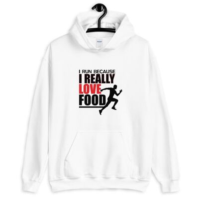 Sudadera con capucha "Corro porque me encanta la comida" - Blanco 2XL