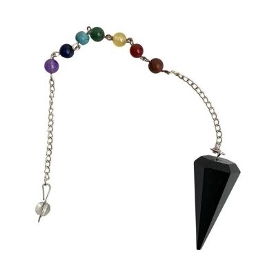 Pendulum with 7 Chakra Beaded Chain, Black Agate