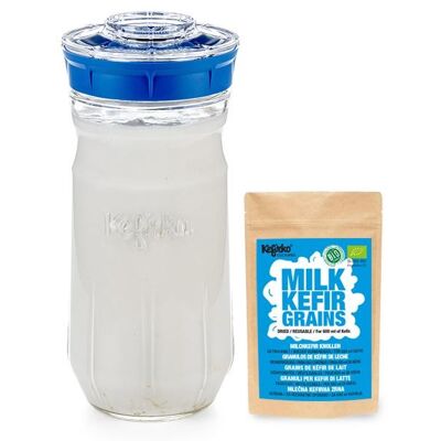 Kefirko Complete Starter Kit with Kefir Milk Grains (1.4L) - Blue