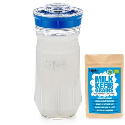 Kefirko Complete Starter Kit with Kefir Milk Grains (1.4L) - Blue
