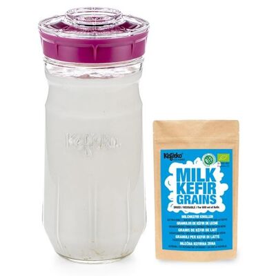 Kefirko Complete Starter Kit with Kefir Milk Grains (1.4L) - Pink