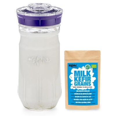 Kefirko Complete Starter Kit with Kefir Milk Grains (1.4L) - Purple