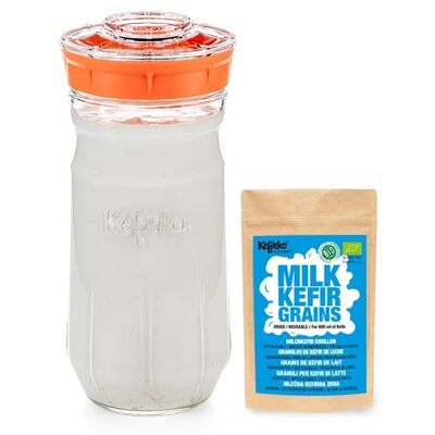 Kefirko Complete Starter Kit with Kefir Milk Grains (1.4L) - Orange