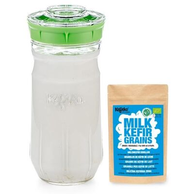 Kefirko Complete Starter Kit with Kefir Milk Grains (1.4L) - Green