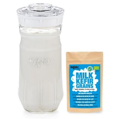 Kefirko Complete Starter Kit with Kefir Milk Grains (1.4L) - White