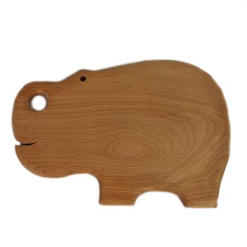 Plateau petit-déjeuner en bois avec motif animalier hippopotame 1
