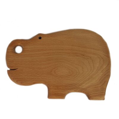 Plateau petit-déjeuner en bois avec motif animalier hippopotame