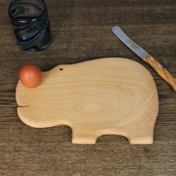 Plateau petit-déjeuner en bois avec motif animalier hippopotame 3