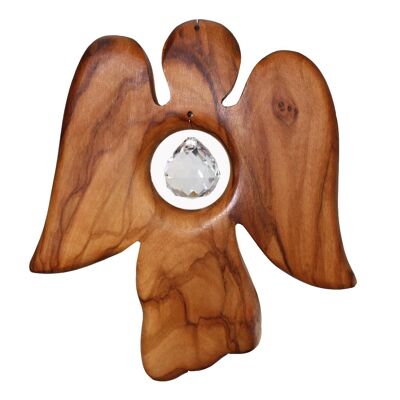 Wooden angel window decoration with lead crystal hanging
