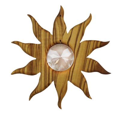 Wooden sun window decoration with crystal disc