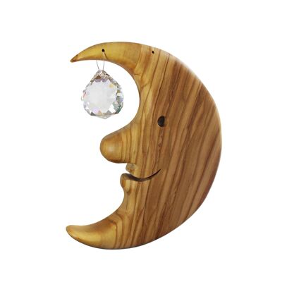 Décoration de fenêtre bois suspendu grande lune avec cristal