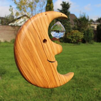 Décoration de fenêtre bois suspendu grande lune avec cristal 2