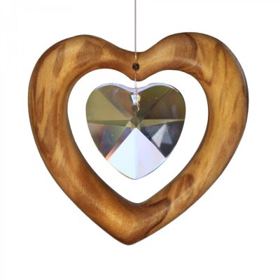 Adorno de ventana de corazón de madera para colgar