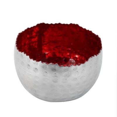 Tealight holder M, tealight bowl silver - red