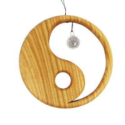 Décoration de fenêtre Yin Yang en bois avec suspension en cristal