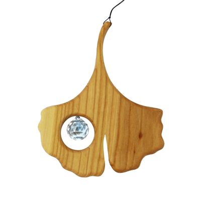 Ginkgo hanging wooden window decoration with crystal