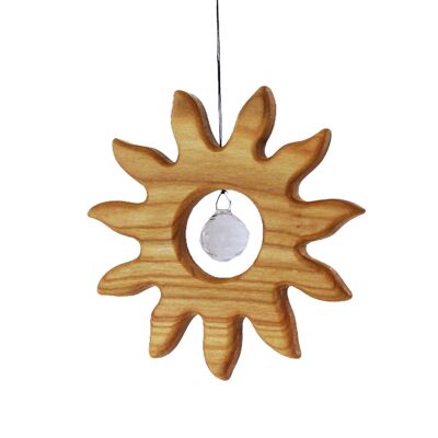 Wooden window decoration small sun with crystal