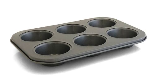 GREY NON-STICK ROLLED STEEL TRAY FOR 6 MUFFINS 29X20