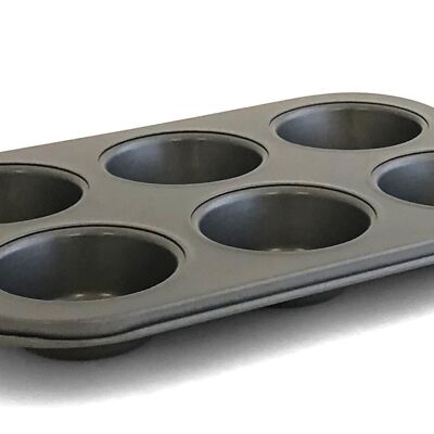 GREY NON-STICK ROLLED STEEL TRAY FOR 6 MUFFINS 29X20