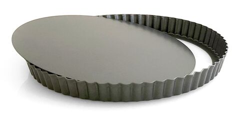 GREY NON-STICK ROLLED STEEL TART MOULD WITH MOVEL BOTTOM 28X28X2