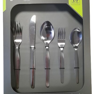 JUEGO DE CUBIERTOS CON ESTUCHE 20 PIEZAS LISO M3 ( 4 CUCHILLOS DE MESA + 4 CUCHARA DE MESA + 4 TENEDOR DE MESA + 4 CUCHARA DE POSTRE + 4 TENEDOR DE POSTRE ) - Fabricado en Portugal