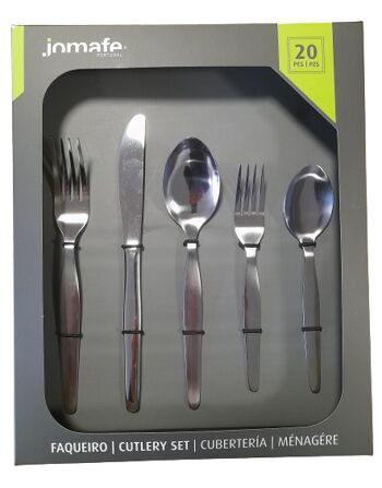 SET DE COUVERTS AVEC ÉTUI 20 PIÈCES LISO M3 ( 4 COUTEAU DE TABLE + 4 CUILLÈRES DE TABLE + 4 FOURCHETTES DE TABLE + 4 CUILLÈRES À DESSERT + 4 FOURCHETTES À DESSERT ) - Fabriqué au Portugal