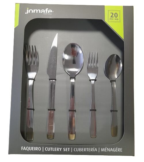 CUTLERY SET WITH CASE 20 PIECES HOTEL M3 STEAK  ( 4 STEAK KNIFE + 4 TABLE SPOON + 4 TABLE FORK + 4 DESSERT SPOON+ 4 DESSERT FORK ) - Made in Portugal