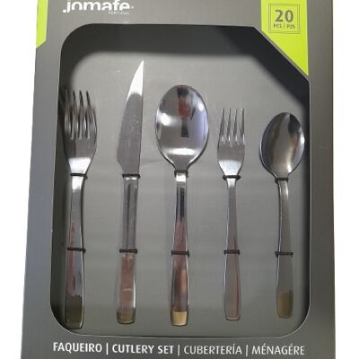 SET POSATE CON ASTUCCIO 20 PEZZI HOTEL M3 BISTECCA ( 4 COLTELLI DA BISTECCA + 4 CUCCHIAI DA TAVOLA + 4 FORCHETTE DA TAVOLA + 4 CUCCHIAI DA DESSERT + 4 FORCHETTE DA DESSERT ) - Made in Portugal