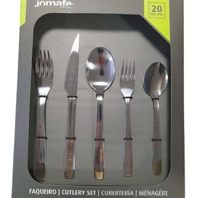 CUTLERY SET WITH CASE 20 PIECES HOTEL M3 STEAK  ( 4 STEAK KNIFE + 4 TABLE SPOON + 4 TABLE FORK + 4 DESSERT SPOON+ 4 DESSERT FORK ) - Made in Portugal