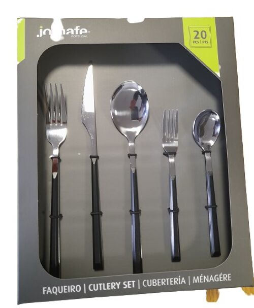 CUTLERY SET WITH CASE 20 PIECES LUNE BLACK ( 4 STEAK KNIFE + 4 TABLE SPOON + 4 TABLE FORK + 4 DESSERT SPOON+ 4 DESSERT FORK )