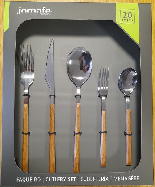 CUTLERY SET WITH CASE 20 PIECES LUNE WOOD ( 4 STEAK KNIFE + 4 TABLE SPOON + 4 TABLE FORK + 4 DESSERT SPOON+ 4 DESSERT FORK )