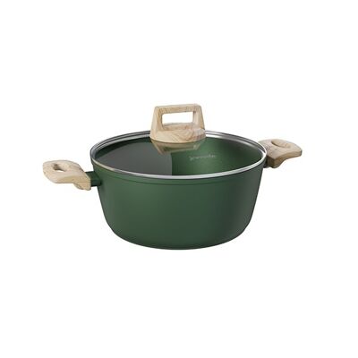 CASSEROLE AVEC COUVERCLE EN VERRE VERT FORÊT 20 CM - TOUS FEUX Y COMPRIS INDUCTION