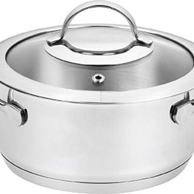 CASSEROLE INOX INDUCTION MAGNA 1,4 Lt - 16 CM AVEC COUVERCLE EN VERRE